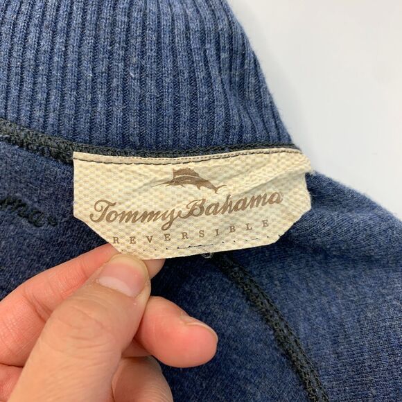 Tommy Bahama Sweater Mens M Medium Flip Side Pro Half Zip Blue Gray Cotton - Picture 13 of 15
